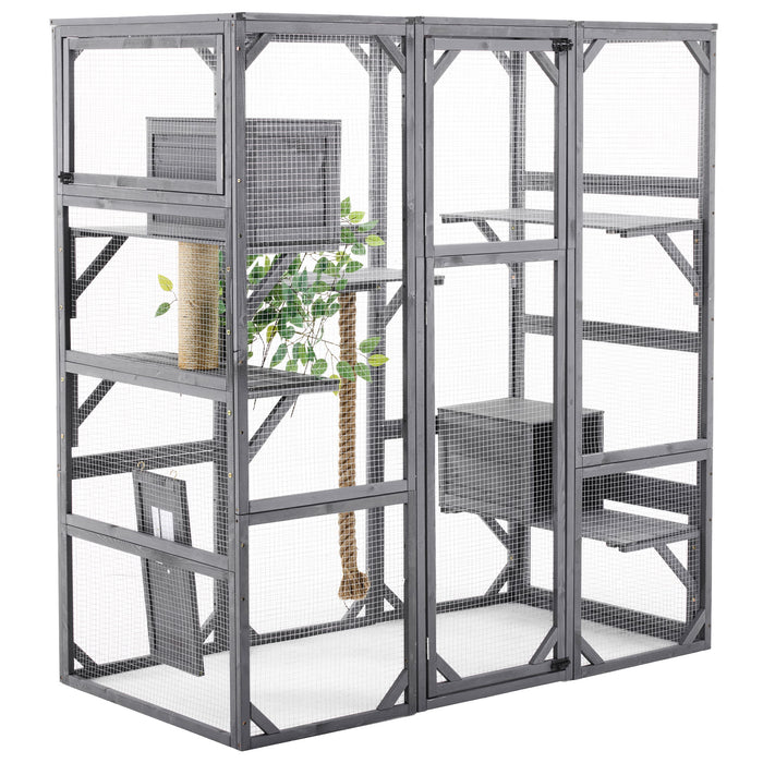 Outdoor Cat House, Diy Cat Enclosure Catio With Double Enter Doors