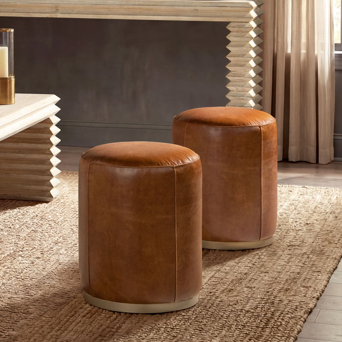 Nico - Round Ottoman Stool - Brown
