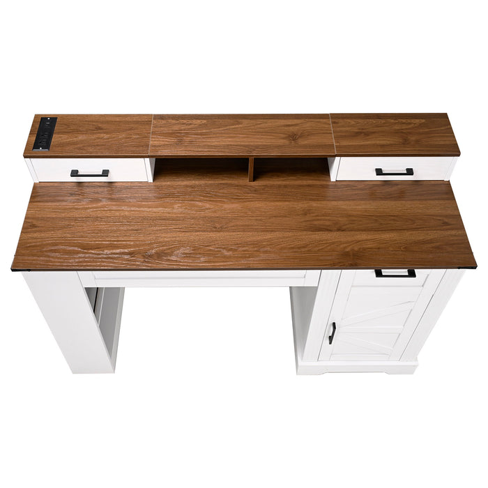 Office Desk With Storage Cabinet, Charging Station, Monitor Stand & Pegboard