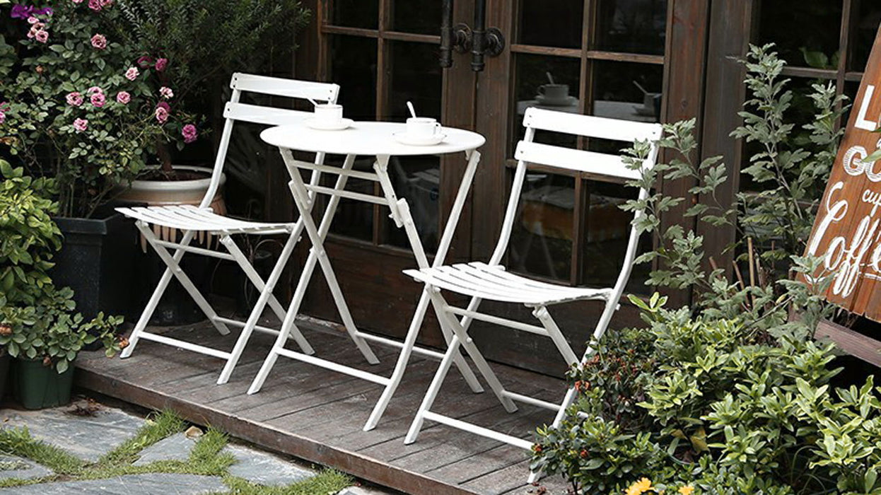 3 Piece Patio Bistro Set Of Foldable Round Table And Chairs