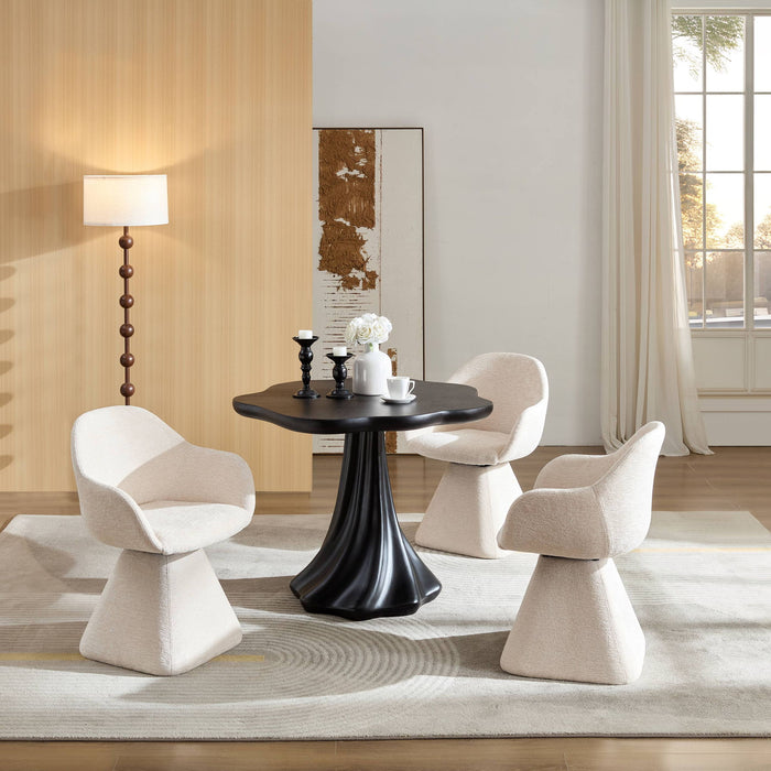 Sculptural Round Dining Table Petal Shape Root Texture For Dining Room - Black