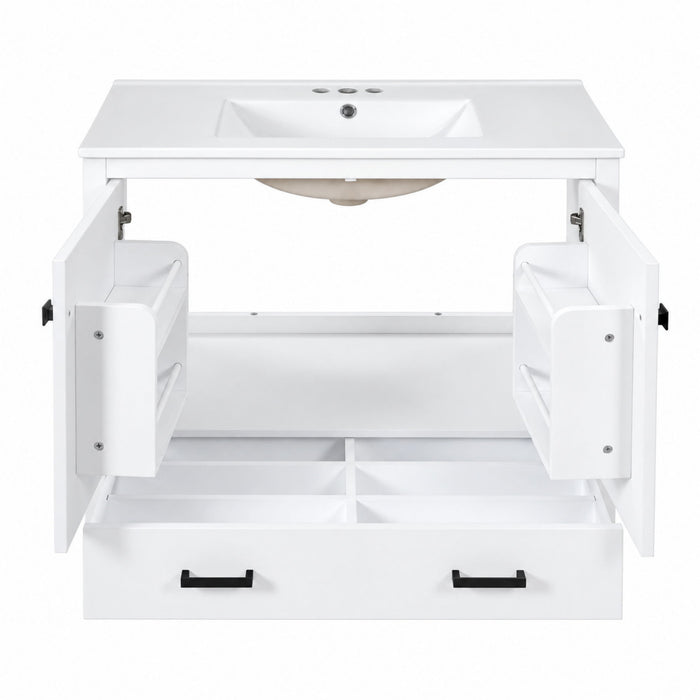 Bathroom Vanity With Sink, Soft Close Doors, Double Shelves & Divided Drawer