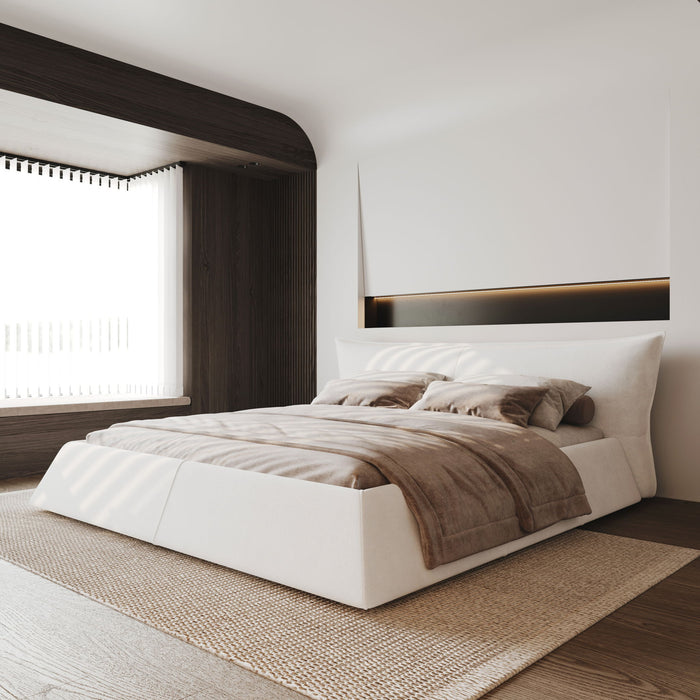Upholstered Platform Bed With Special Shaped Headboard