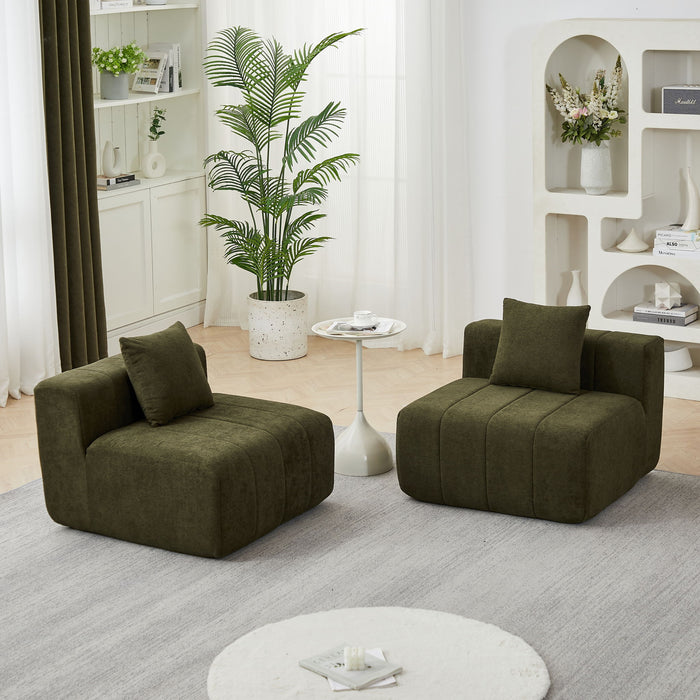 Modular Sectional Sofa With 2 Pillows, Symmetrical Design