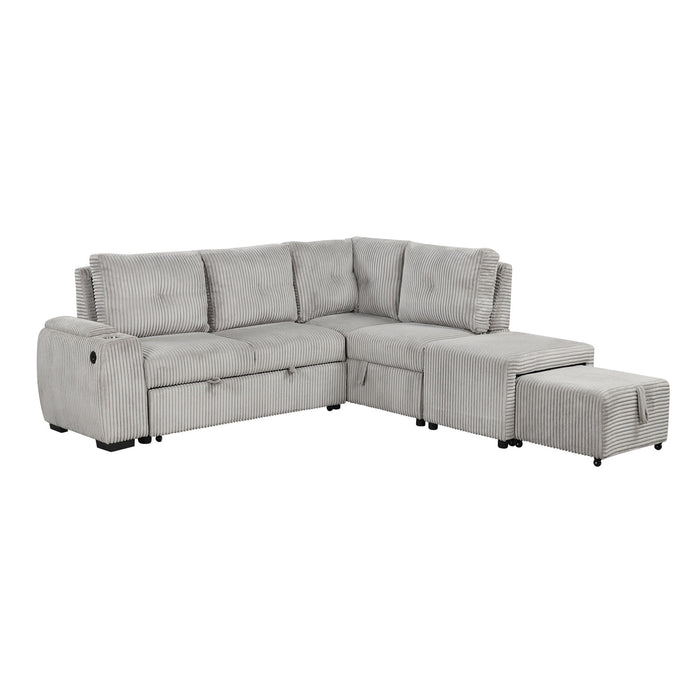 Pull-Out L-Shaped Sectional Sofa With Movable Ottoman And Stool, Large Storage Space, A Cup Holder, And 2 USB Ports For Living Room