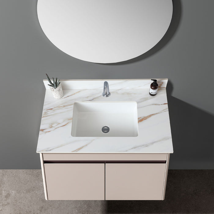 Elegant Vanity Top With Undermount Sink And Backsplash, Sintered Stone