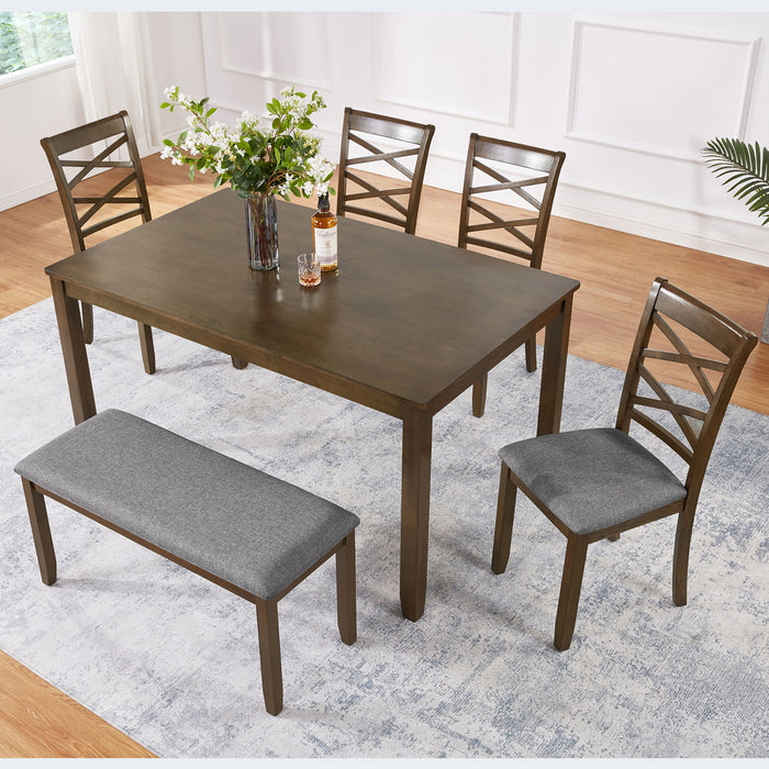Elegant 6 Piece Dining Table Set With 4 Chairs And Bench