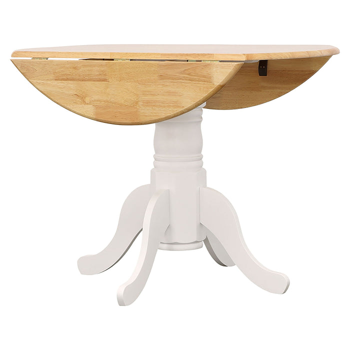 Round Dining Table With Drop Leaf Pedestal Base, Expandable Top - Natural