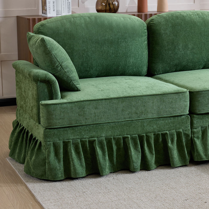Cloud Sofa With Removable Ruffled Skirt With Ottoman And Flared Arms