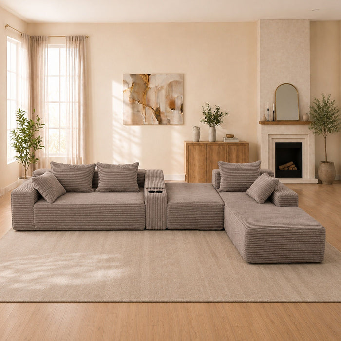 U-Shaped Modular Sofa With Cup Holders And Storage For Living Rooms - Coffee