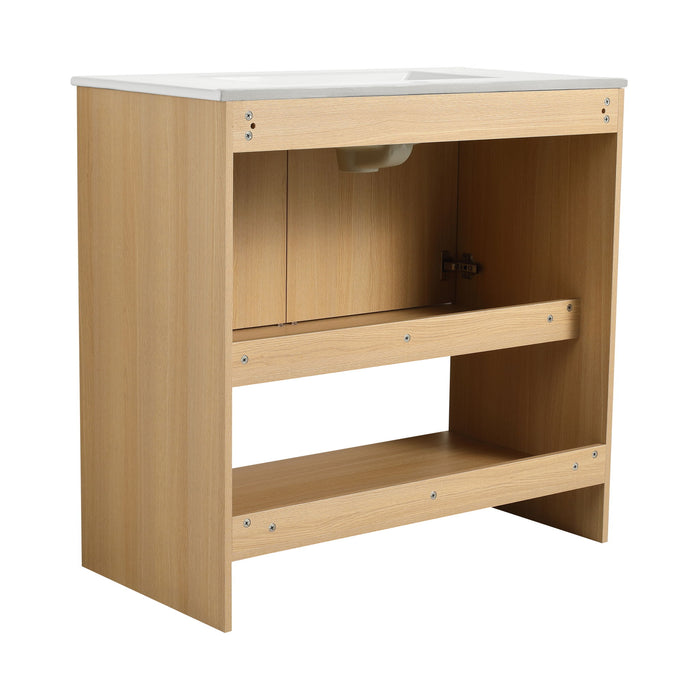 Modern Bathroom Vanity With Ceramic Sink, Freestanding Cabinet, Soft Closing Doors