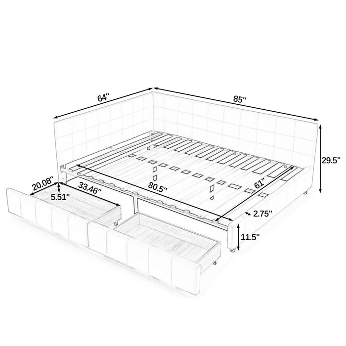 Storage Upholstered Tufted Bed Frame With Backrest And Armrests