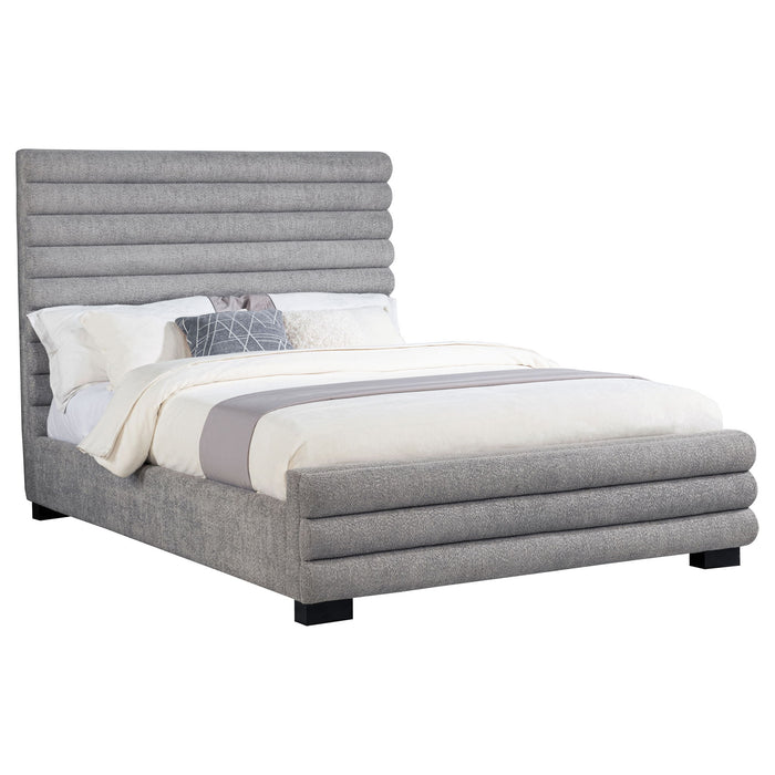 Queen Bed With Textured, And Tufted Headboard - Gray