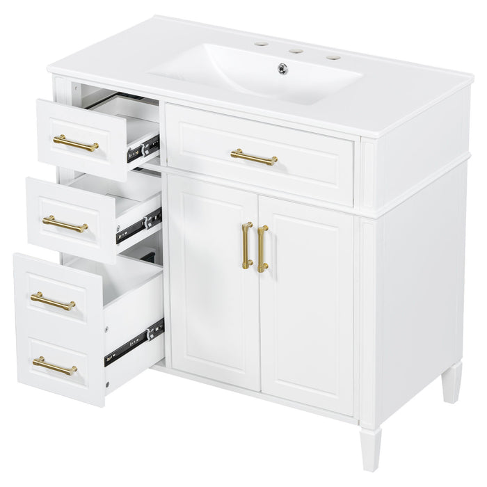 Bathroom Vanity With Sink, 4 Drawers, 2 Doors
