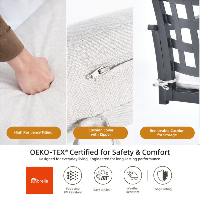 Modern Classic Outdoor Dining Swivel Rockers With Sunbrella Cushion, Lattice Design, Weather Resistant Frame (Set of 2) - Ember Black