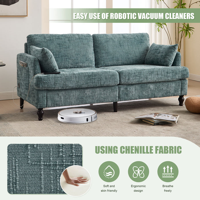 Chenille 2 Seater Sofa With LED Light, USB Charging Port, And Storage Bag