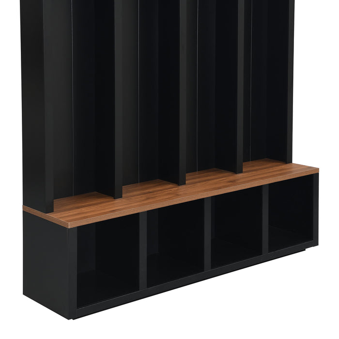 Entryway Hall Tree With Bench, 4 Hooks & Open Storage Space