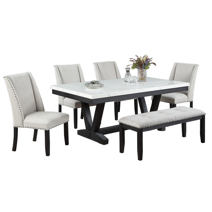 6 Piece Dining Set With Upholstered Chairs & Bench - Antique Black