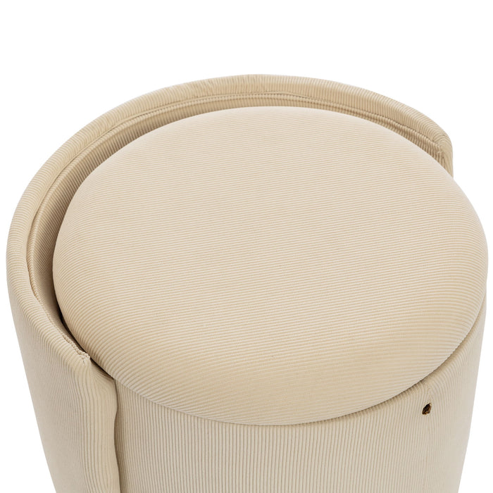 Barrel Chair, Built In Storage, 360° Swivel - Beige