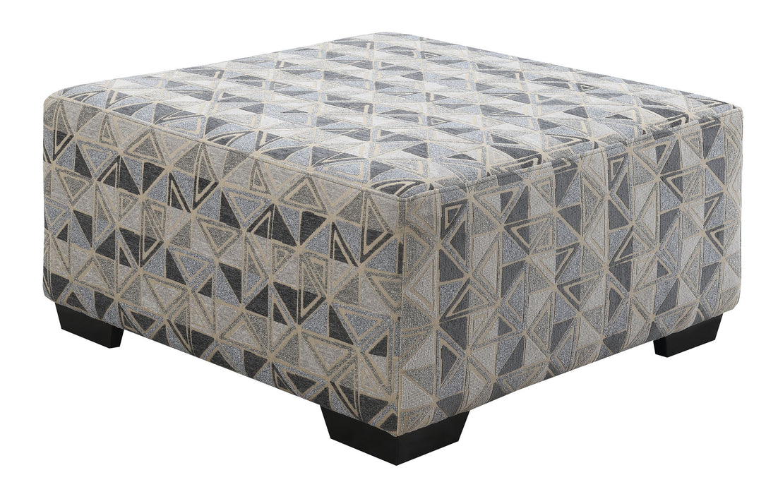 Berlin - Small Square Ottoman With Tailored Top And Block Feet - Gray Herringbone & Sanded Microfiber