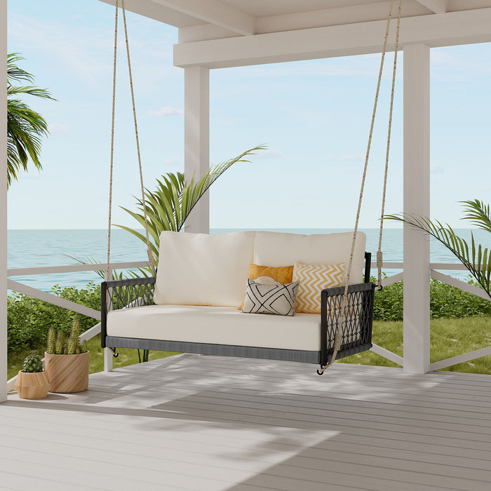 Outdoor Swing Sofa With Soft Cushions For Patio - Beige