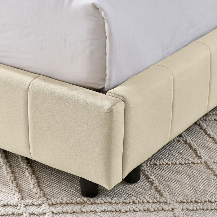 Mid-Century Storage Upholstered Tufted Bed Frame With Backrest And Armrests