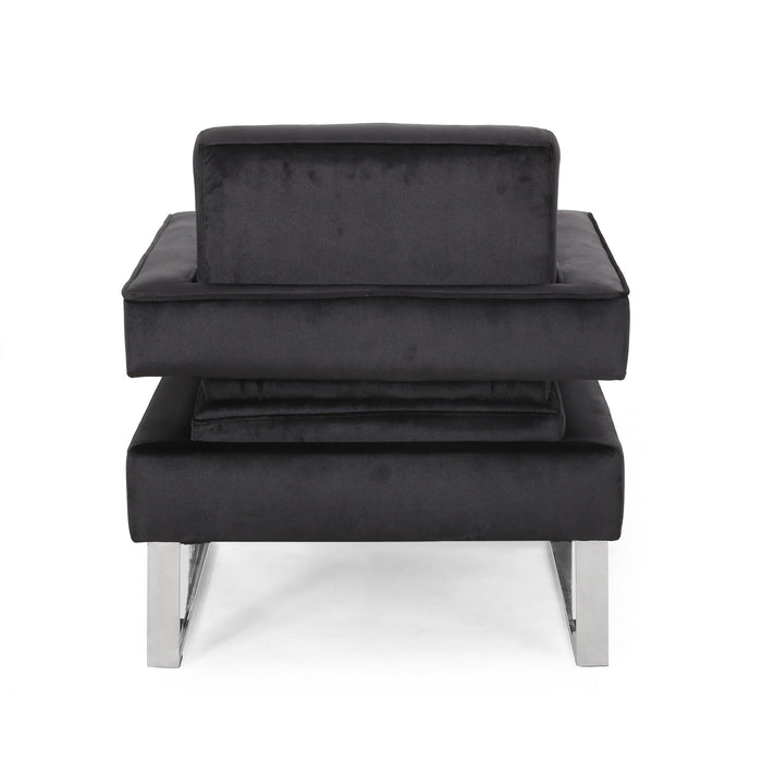 Modern Glam Club Arm Chair With Velvet Upholstery And Stainless Steel Legs - Black