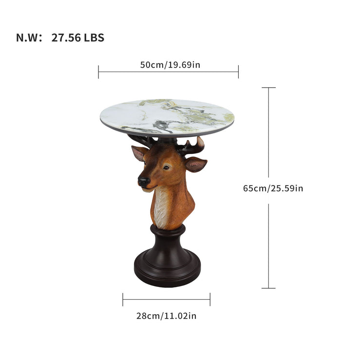 Deer Head Accent Table, Animal Statue For Living Room - Brown