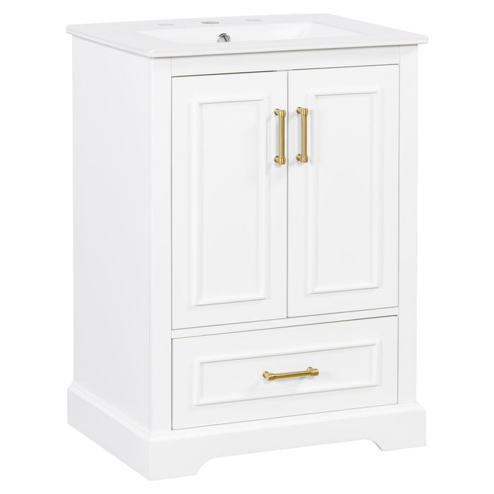 Bathroom Vanity With Sink, 1 Divided Drawer And 2 Soft Close Doors With Double Shelf