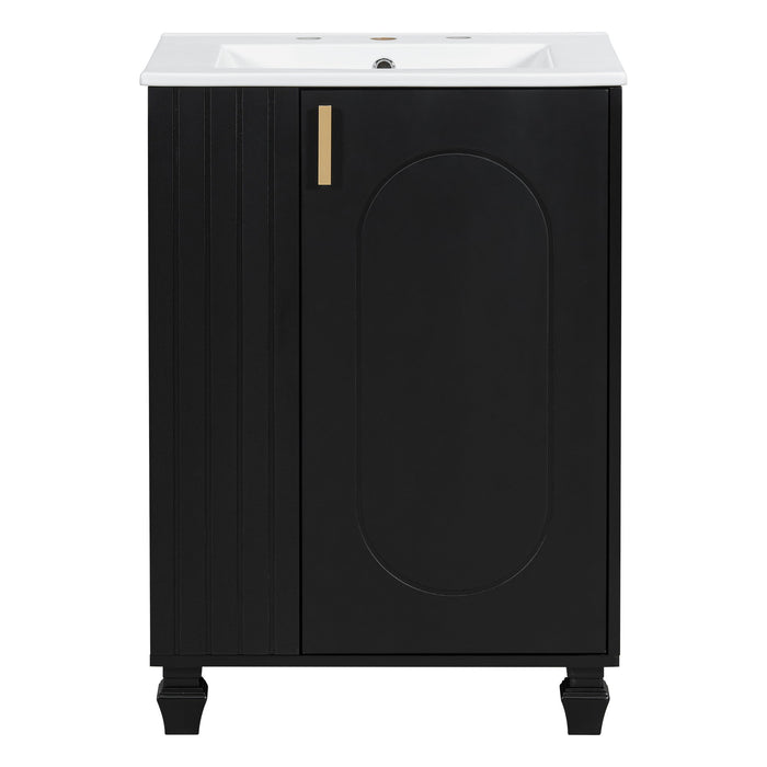 Classic Retro Bathroom Vanity With Sink, Door Shelf, Side Open Storage Frame