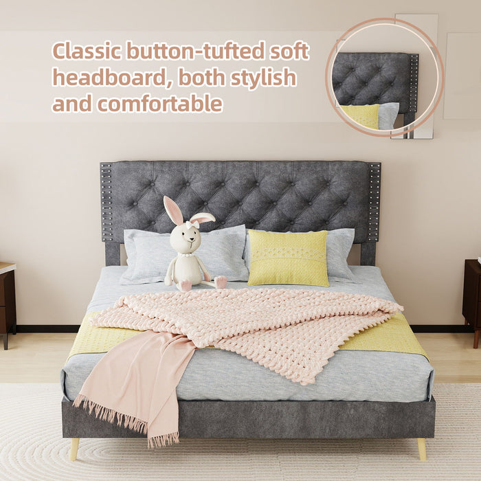 Upholstered Bed With Tufted Headboard