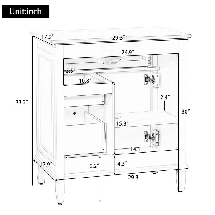Bathroom Vanity With Sink Top, Flip Drawers, Adjustable Shelf