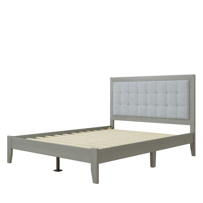 Mid Century Modern Platform Bed With Upholstered Headboard