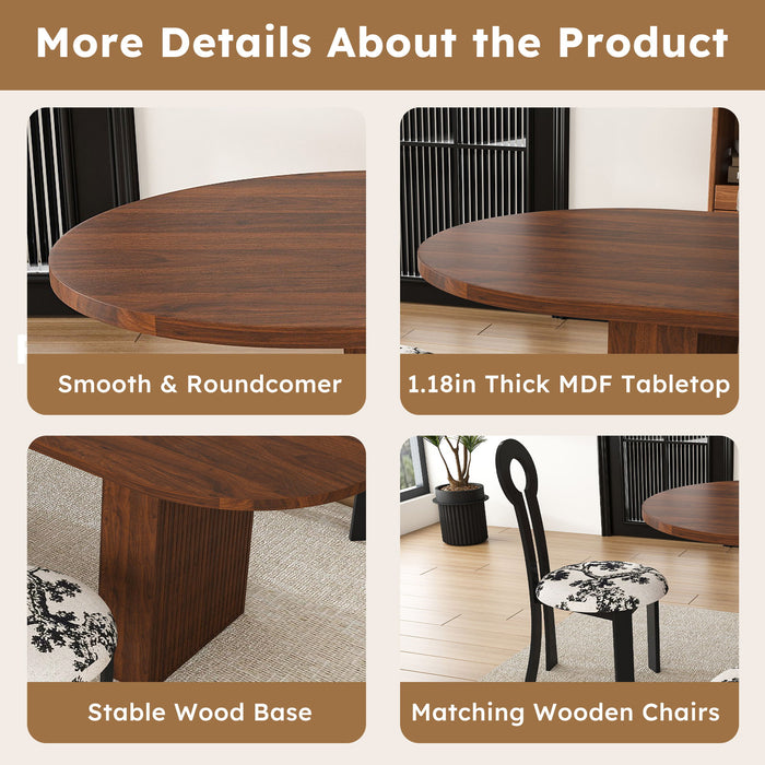 Oval Dining Table For 6 With 4 Upholstered Chairs - Walnut / Black