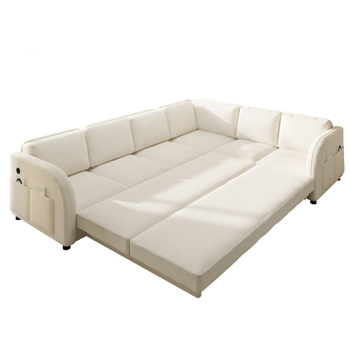 L-Shaped Couch With Pull-Out Bed, Convertible Sleeper Sofa With Side Pocket & USB Port