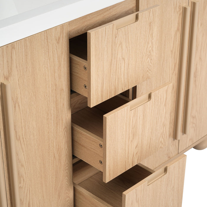 Double Sink Bathroom Vanity With Sinks, Soft Close Doors & 3 Drawers - Wood