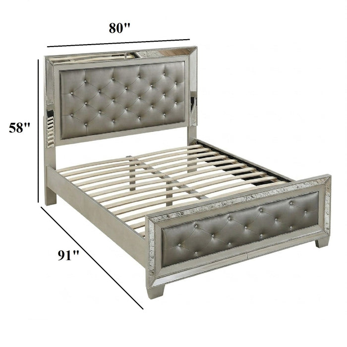 Glamorous Tufted Headboard Bed With Mirror Trim