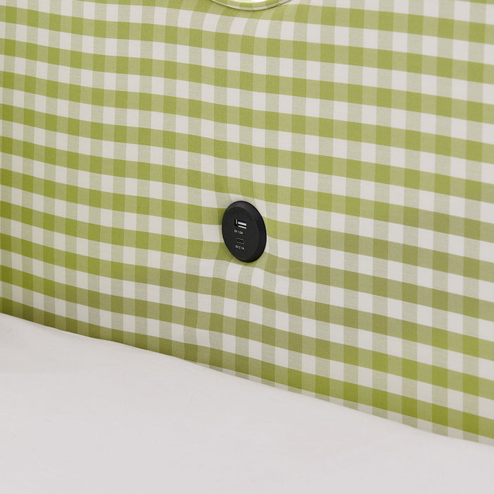 Gingham Daybed With USB Charging Port, Wave-Shaped Design