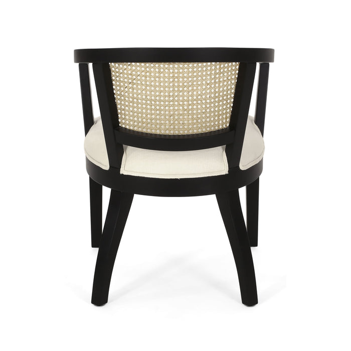Elegant Dining Chair With Cane Web Backrests And Velvet Upholstery