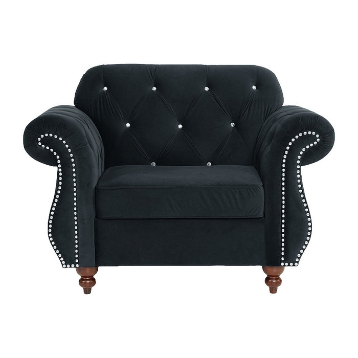 Tufted Chair With Nailhead Trim For Living Room - Black