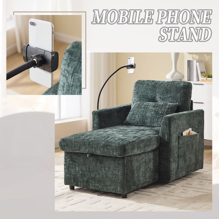 Multifunctional Chenille Recliner Sofa With Storage And Phone Bracket