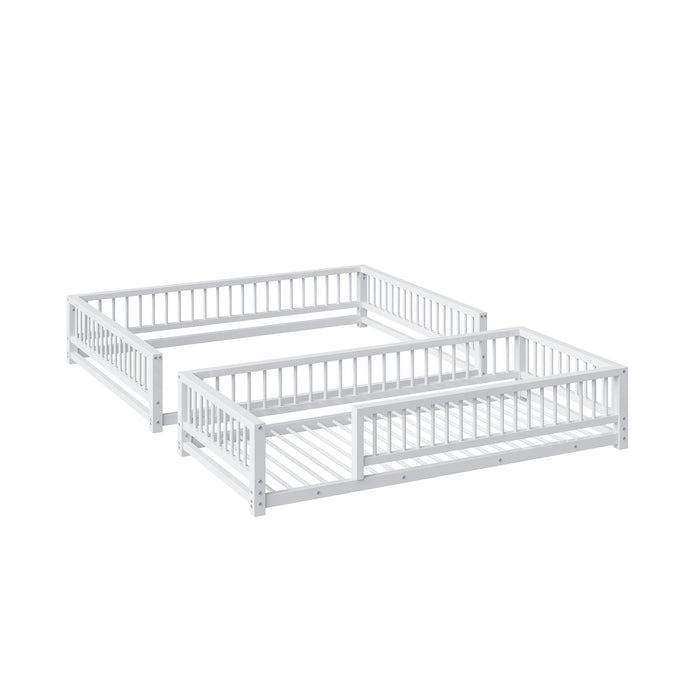 Bunk Bed Frame With Ladder And Safety Guardrails