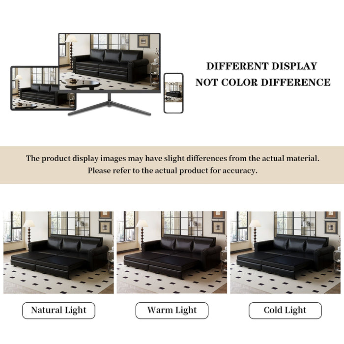 3 In 1 Convertible Sleeper Sofa With Nailhead Trim & Rolled Arm