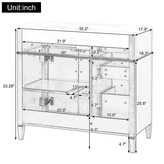 Bathroom Vanity With Sink, 4 Drawers (1 Flip Drawer), 2 Doors & Adjustable Shelf - White