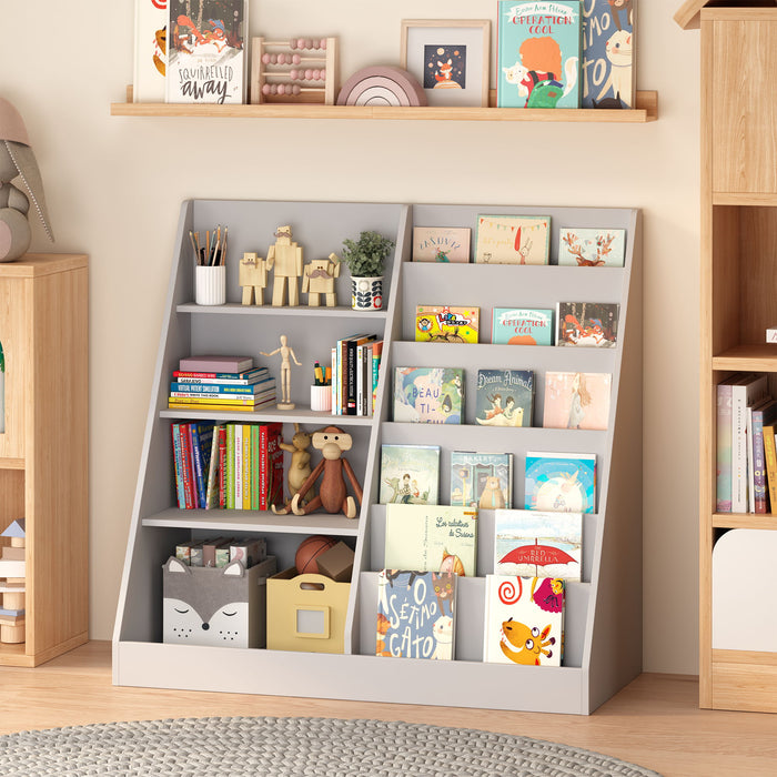 Bookshelf And Toy Storage Organizer, 4 Tier Bookcase With Display Stand For Playroom