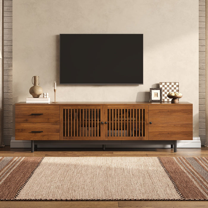 TV Stand, Media Console With 2 Drawers, Soft Closing Hinges, Adjustable Shelves - Walnut