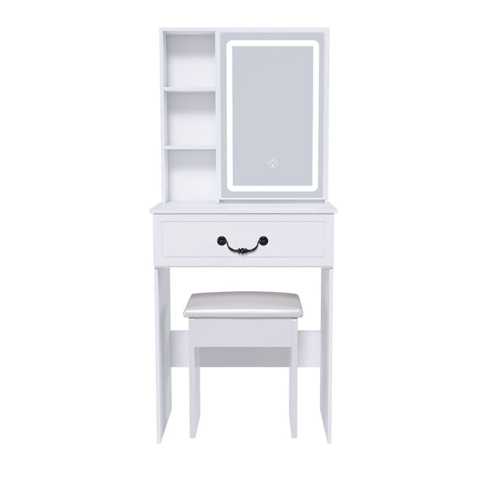 modern mini dressing table Modern Mini Dressing Table with LED-lit Mirror and Hidden Storage,Includes Padded Stool,Adjustable Brightness Vanity Desk