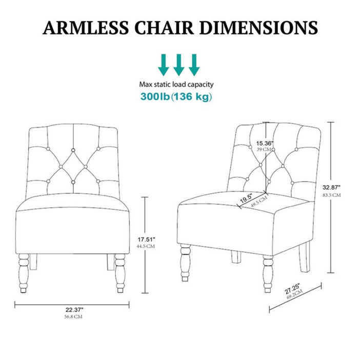 Vintage Tufted Armless Chair With Button Tufting - Taupe