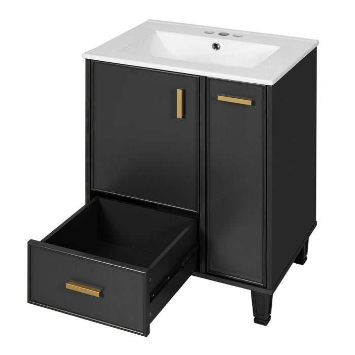 Bathroom Vanity With Sink, Deep Drawer And Pull Out Basket, Rectangular Design - Black
