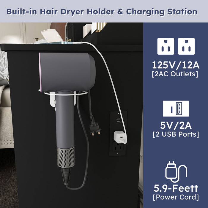 Modern Small Vanity Desk With 3 LED Lighting Modes, 3 Drawers